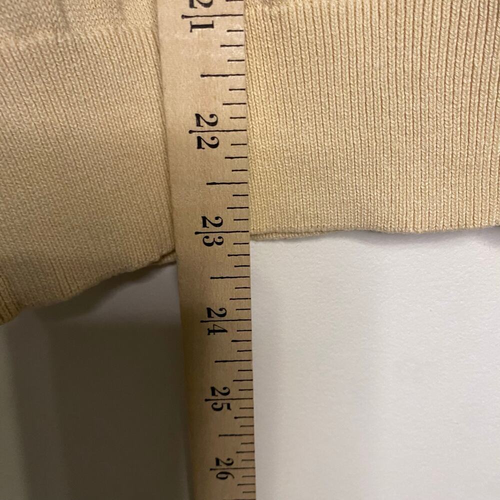 New Theory Short Sleeve Sweater Tee Wood Ash Beige Tan Cotton Size Small Preppy - Picture 8 of 11